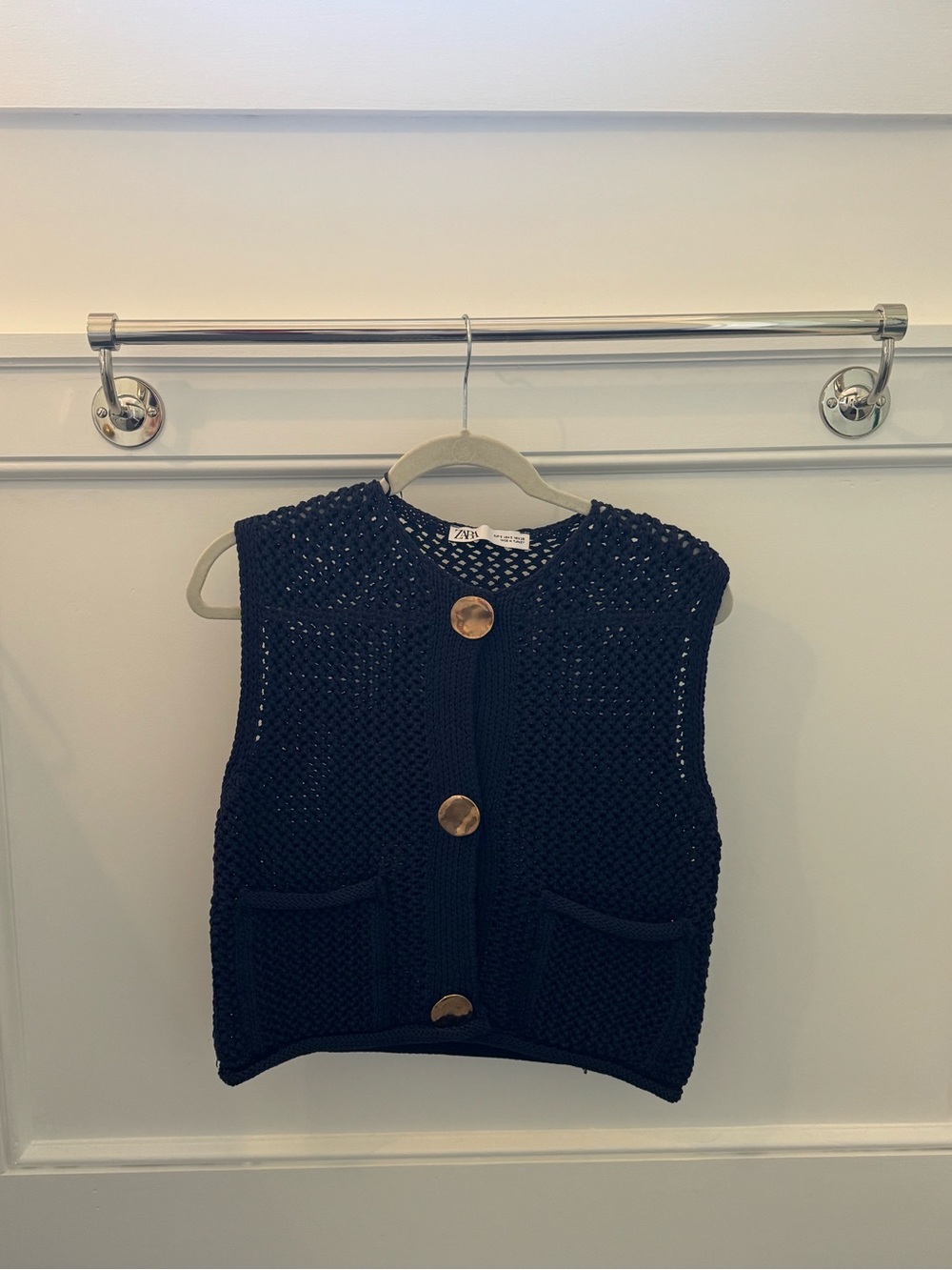 Zara Navy Knit Button-Front Sweater Vest